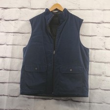 L.L.Bean Vest Mens Large Navy Reversible Fleece Lined Zip Pockets Stand Collar