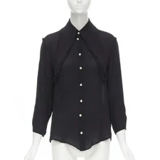 JW ANDERSON black silk pearl button layered collar blouse shirt UK8 S