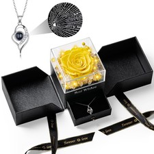Valentines Day Gift Yellow Preserved Real Rose with I Love You Necklace Box