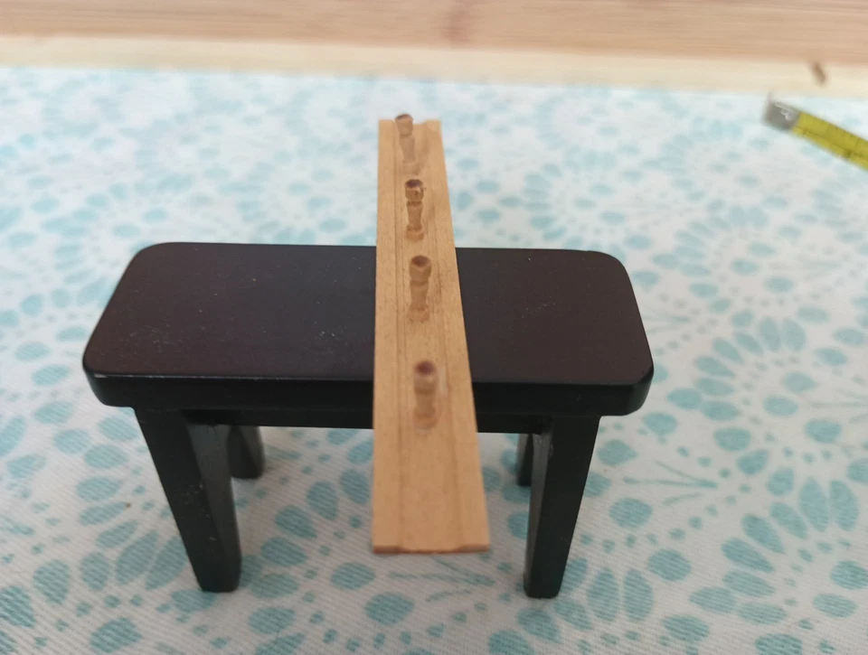 Miniature Dollhouse Artisan Made Wall Mounted Coat Hanger Blonde Wood with Hooks - Image 2 of 4