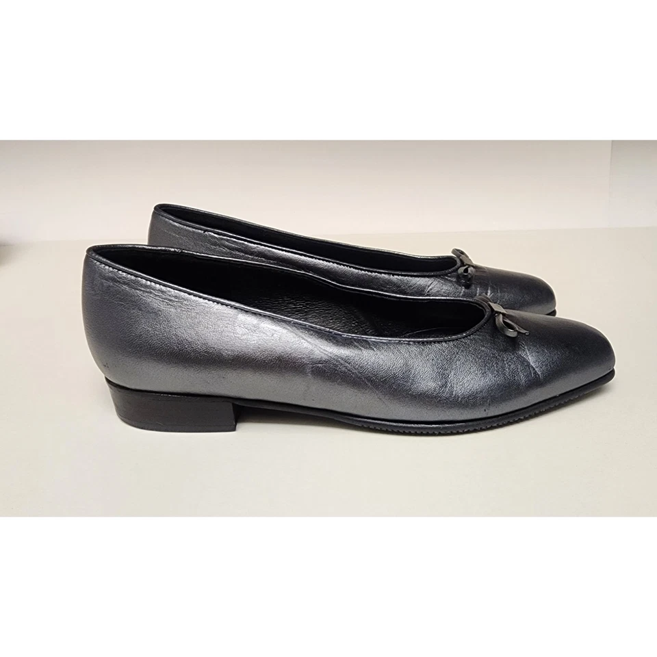 Zapatos planos de ballet de cuero gris para mujer RENZO FONTANELLI talla 8B Foto 3 de 4