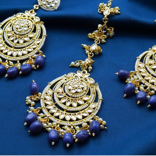 Indian Kundan Maang Tikka Earring Set 