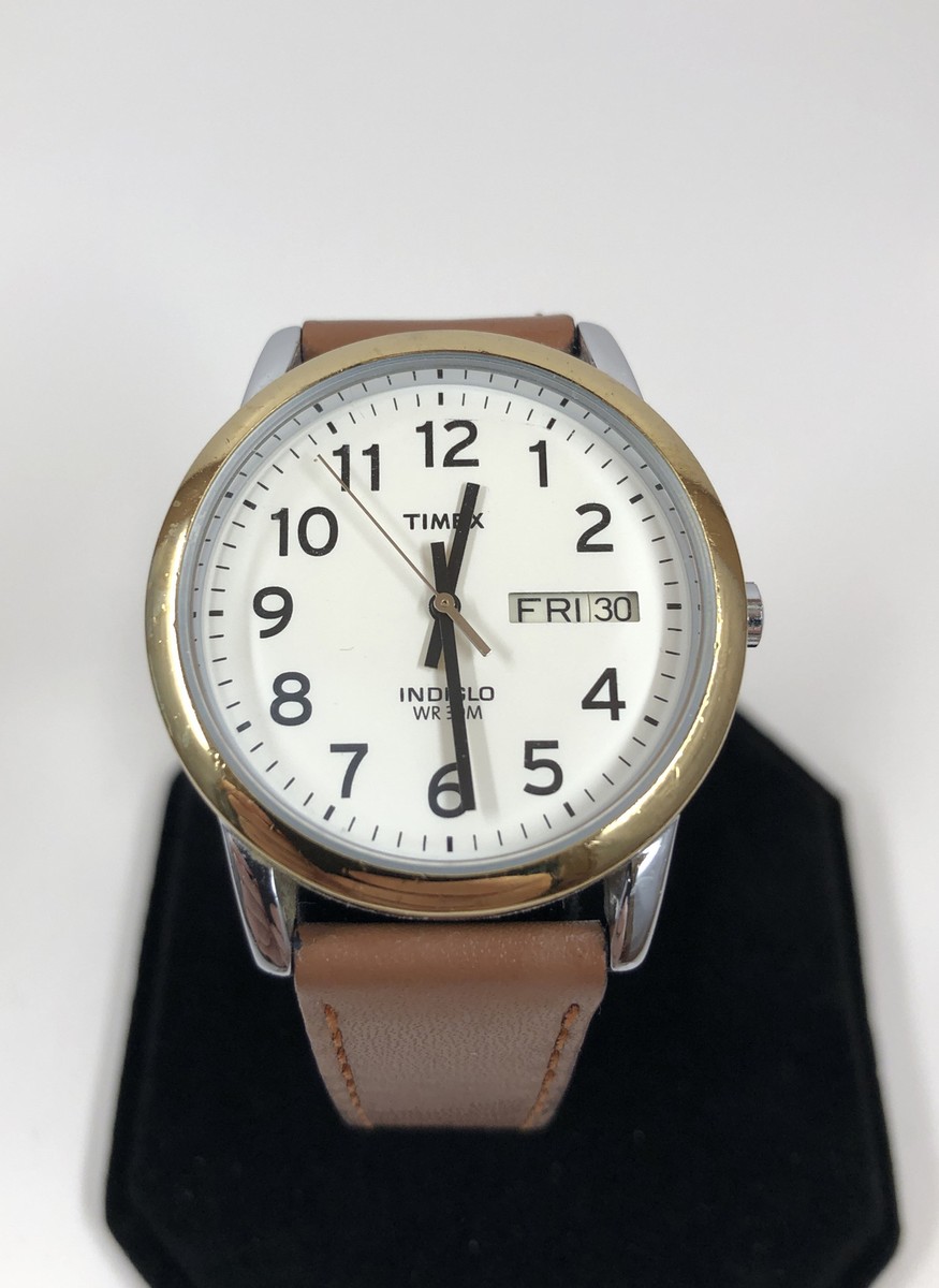 Timex Indiglo Gold Tone Mens Quartz Analog WR 30M Day & Date