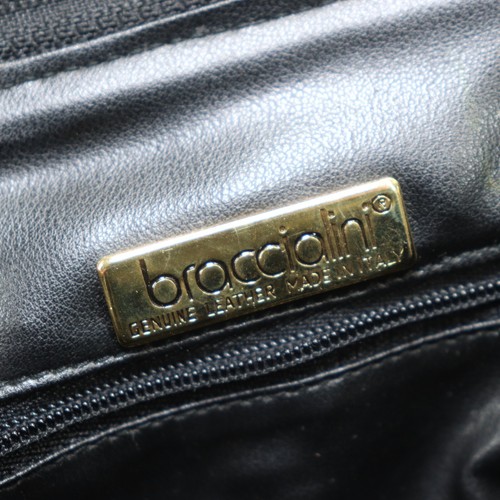 Vtg Braccialini Handbag Women S Black Floral Embossed Leather Lined Shoulder Bag - Picture 14 of 20
