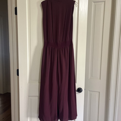 Theory 100% Silk Sheer Sleeveless Maroon Draped elastic waist Jumpsuit Women's L - Picture 5 of 5