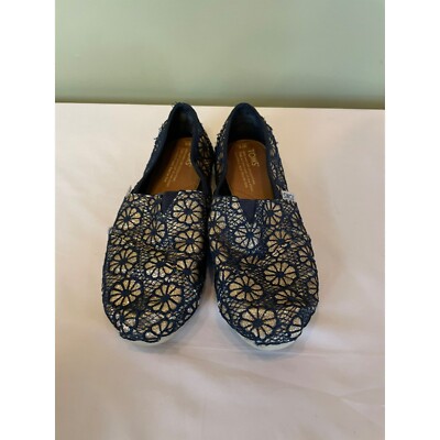 Toms Loafers Size Lightweight Shoes Navy Crochet Floral Boho