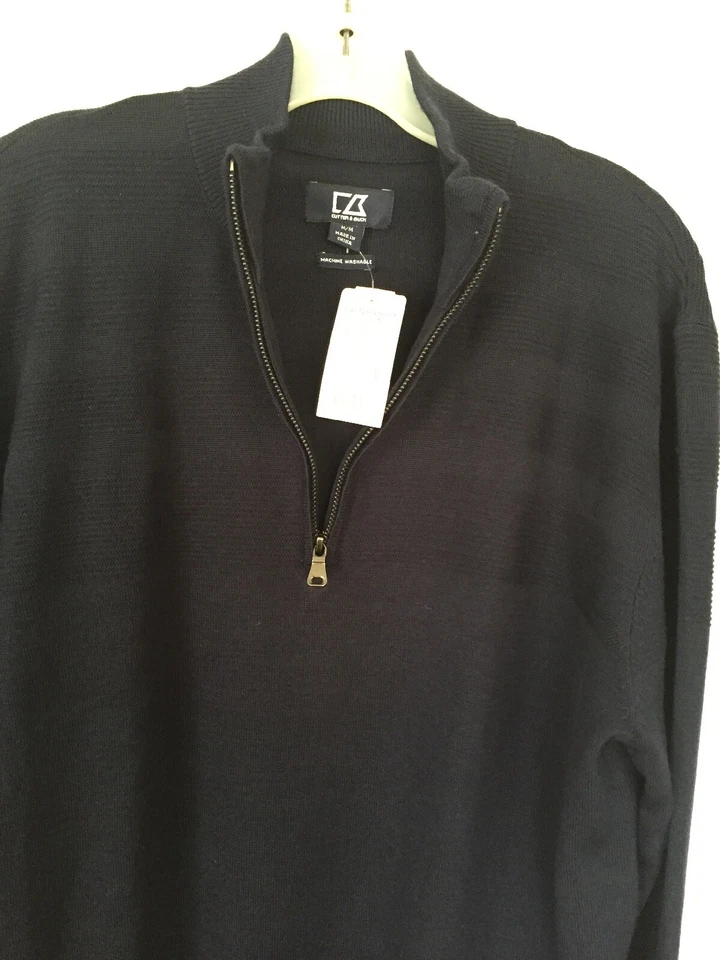 CUTTER BUCK Liberty Navy Douglas Half Zip Lyn Merino Wool Blend Sweater Men M - Image 2 of 4