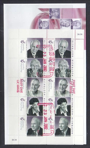 FDC: 2002 AUSTRALIAN LEGENDS SHEETLET ON NORMAL FORMATE FDC  RARE!!!