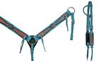 Western Teal Nylon Bridle Headstall & Breast Collar Set w Reins & Cross Stones