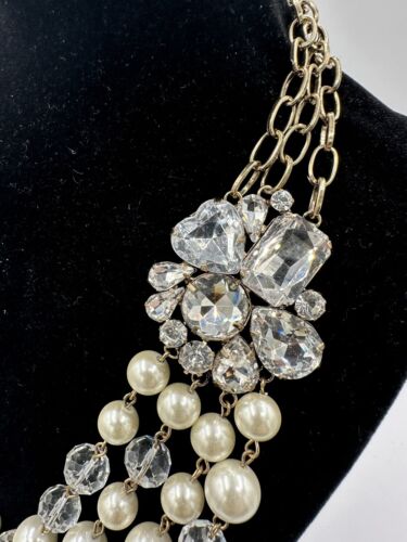 Collana Louis Dell Olio Cristallo Trasparente Avorio Perla Strass Dichiarazione Graziosa! - Foto 3 di 6