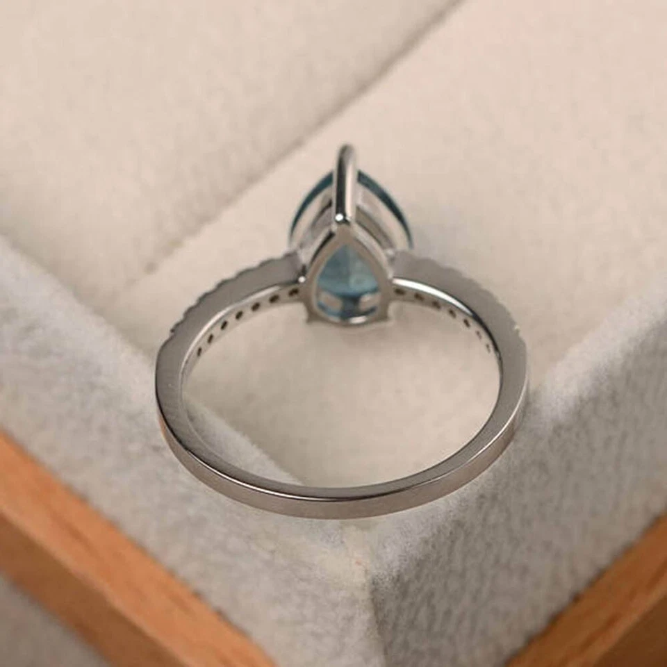 1.70 Ct Pear Cut Natural Topaz & Diamond Wedding Ring 14K White Gold Size 7 - Image 3 of 4