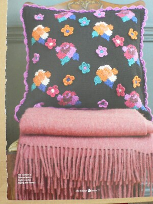 Kissenbezug Strickanleitung mit Häkelkanten Winterblumen Intarsien