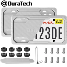 DuraTech 2PCS Gray Silicone License Plate Frame Rust Proof Plate Cover Protector