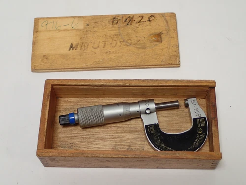 MITUTOYO 0-1" OUTSIDE MICROMETER 0.0001" GRADUATION w WOODEN BOX