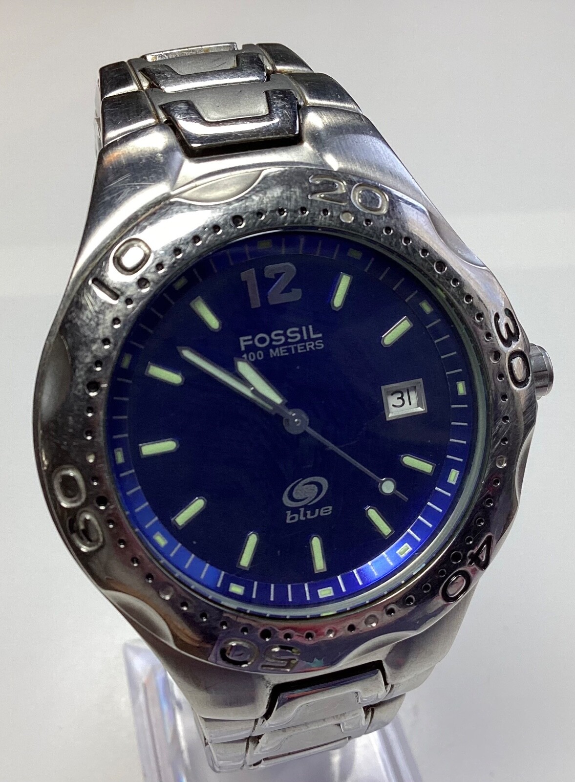 Fossil Blue Men's Stainless Steel Watch AM-3421 WR Date New Battery Size 7”