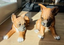 Two Vintage porcelain Boxer Puppies figurine