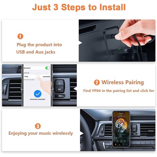 AUX-TO-Bluetooth-Empfänger für Auto AUX-Adapter mit USB auf 3,5 mm Audio-Buchse Kit - Bild 8 von 12