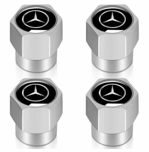 Front Car & Truck Tire Valve Stems & Caps Set Of 4 Silver Aluminum
