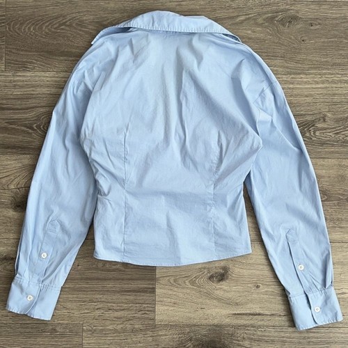 ZARA Twist Front Button Up Shirt Small Blue Elevated Basics Poplin Minimalist - Picture 9 of 11