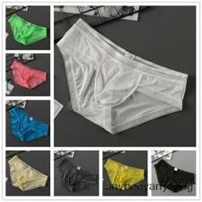 Men's Panties Ice Silk Men Underwear Men's Shorts with Lace Low-Rise U Pouch
