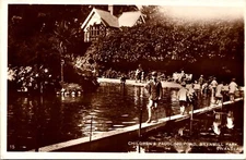 Postcard RPPC Wales Brynmill Park Children Paddling Pond B213