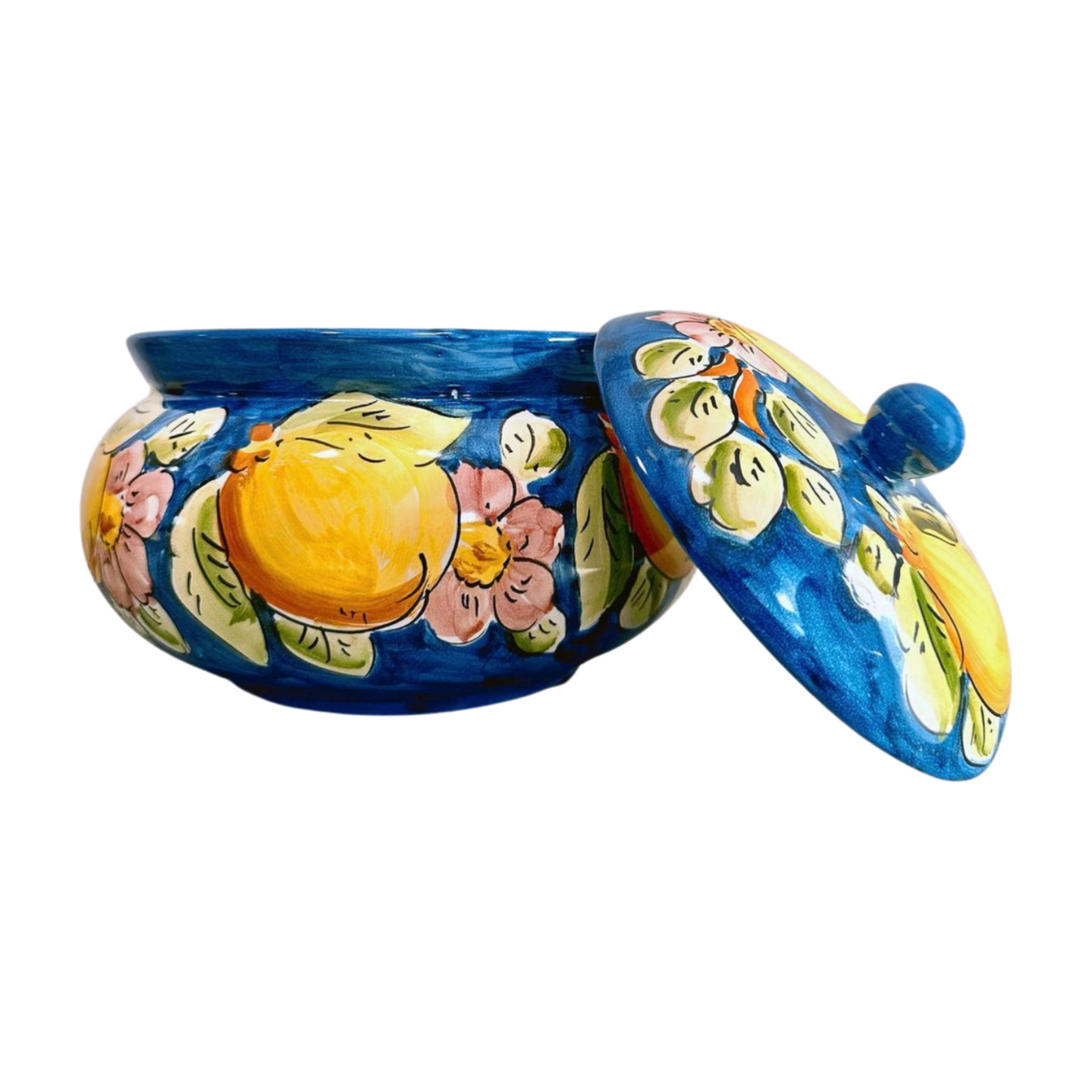 Ceramic Hand-Painted Biscotti Jar, Italian Style Canister, Lemon & Floral Design