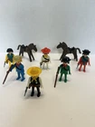 Vtg Lot 1974 Geobra Playmobil Western Figures Cowboys Horses Sheriff W/acc Rare