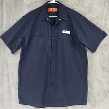 Red Kap Shirt Mens XLarge Blue Work Wear Nerd Power Patch Button up Short Sleeve