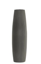 URBAN TRENDS CERAMIC BELLIED ROUND RIBBED 17.5" VASE TAPERED BOTTOM MATTE GREY