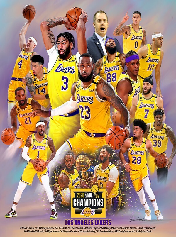 Lakers 2020 NBA Champions, Wishum Gregory Art, Wall Print Poster