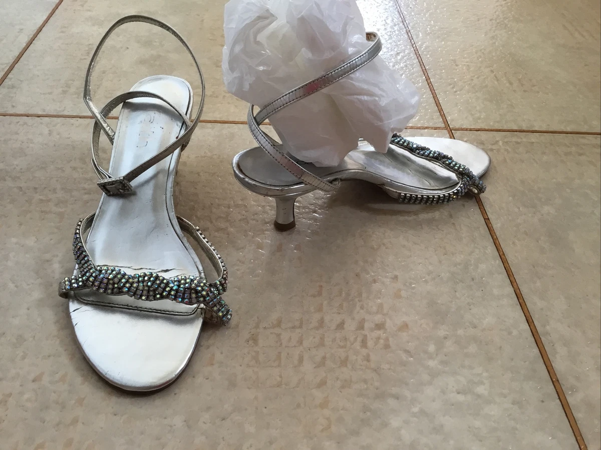 Silver diamante shop block heel sandals