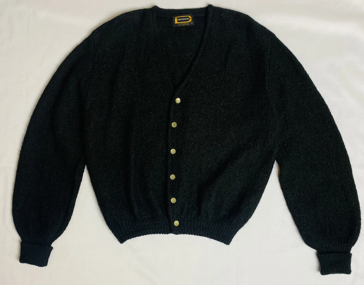 Vintage Drummond Mens Large Mohair/Wool Cardigan Black