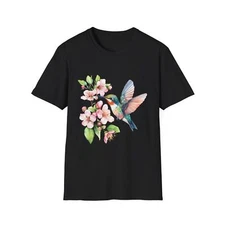 Hummingbird Floral T-Shirt, Nature Lover Gift, Spring Casual Wear, Eco-Friendly