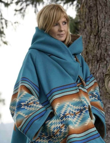 Yellowstone Season 3 Wool Blend Beth Dutton Blue Hooded Kelly Reilly Coat Poncho