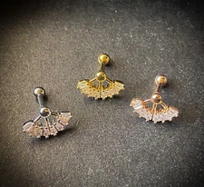 1pc Multi CZ Gem Fan Top Tragus Cartilage Barbell Stud Body Jewelry Ring 16g 6mm