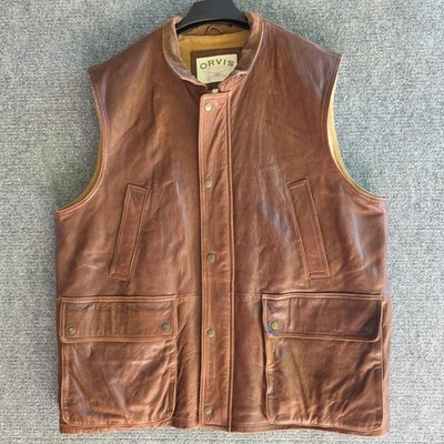 Orvis Leather Vest  Munitions Hunting  Brown  Size XL Cargo Pockets 