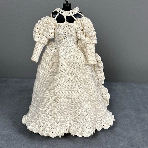 Homemade Crocheted 11" Doll Barbie Wedding Dress Ivory Cream As Is Vintage