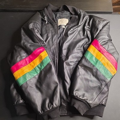 VTG 90s MICHAEL HOBAN Africa RASTA ZION LEATHER BOMBER JACKET SIZE