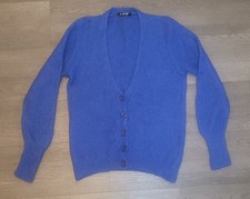 Vintage blaue Damen Strickjacke Wolle Kaninchen Angora LJR Größe 10 (siehe Maße)