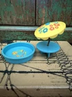 Vintage Fisher-Price Little People Patio Set with a Teal Umbrella Table and Pool