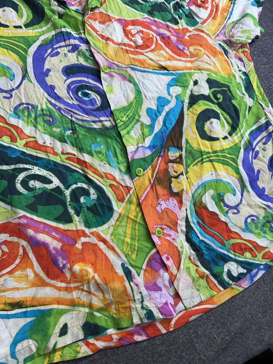 VTG Jams World Shirt Mens XL Aop Water Paint Wild Crazy Floral 100% Rayon 90’s View 2
