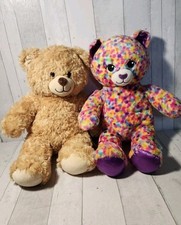 Build-a-Bear Plush Kitty Cat 16" Rainbow Confetti /tan Brown Bear Plush Lot BAB