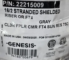Southwire Genesis 2221 16/2C Shielded Riser Sound/Security Cable CMR Gray /50ft