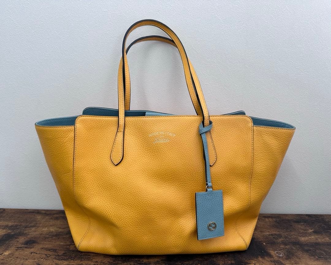 GUCCI Tote Shoulder Bag High Quality Leather in Yellow From Japan Authentic
