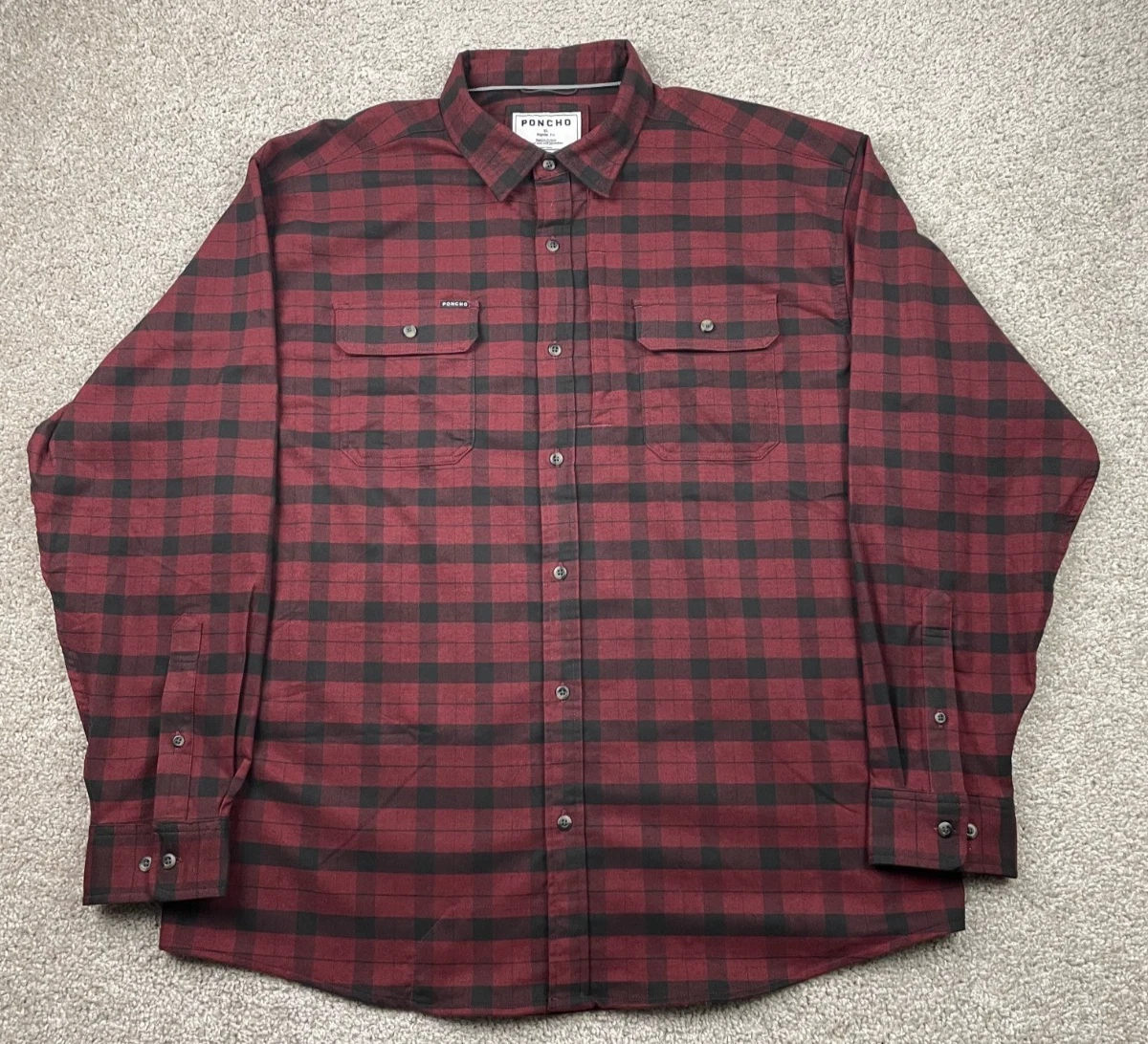 Poncho Flannel Shirt Mens Size XL Red Black Buffalo Plaid Magnetic Pockets
