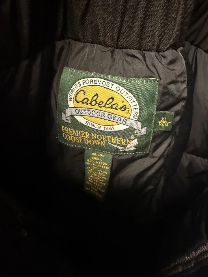 Cabelas Premier Northern Goose Down Overalls Bib Puffer Pants XL Grey Black - Image 3 of 4