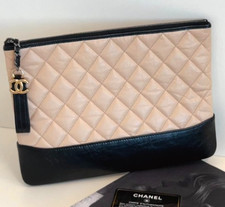 CHANEL Clutch Handbag Diamond pattern Milk tea color Women