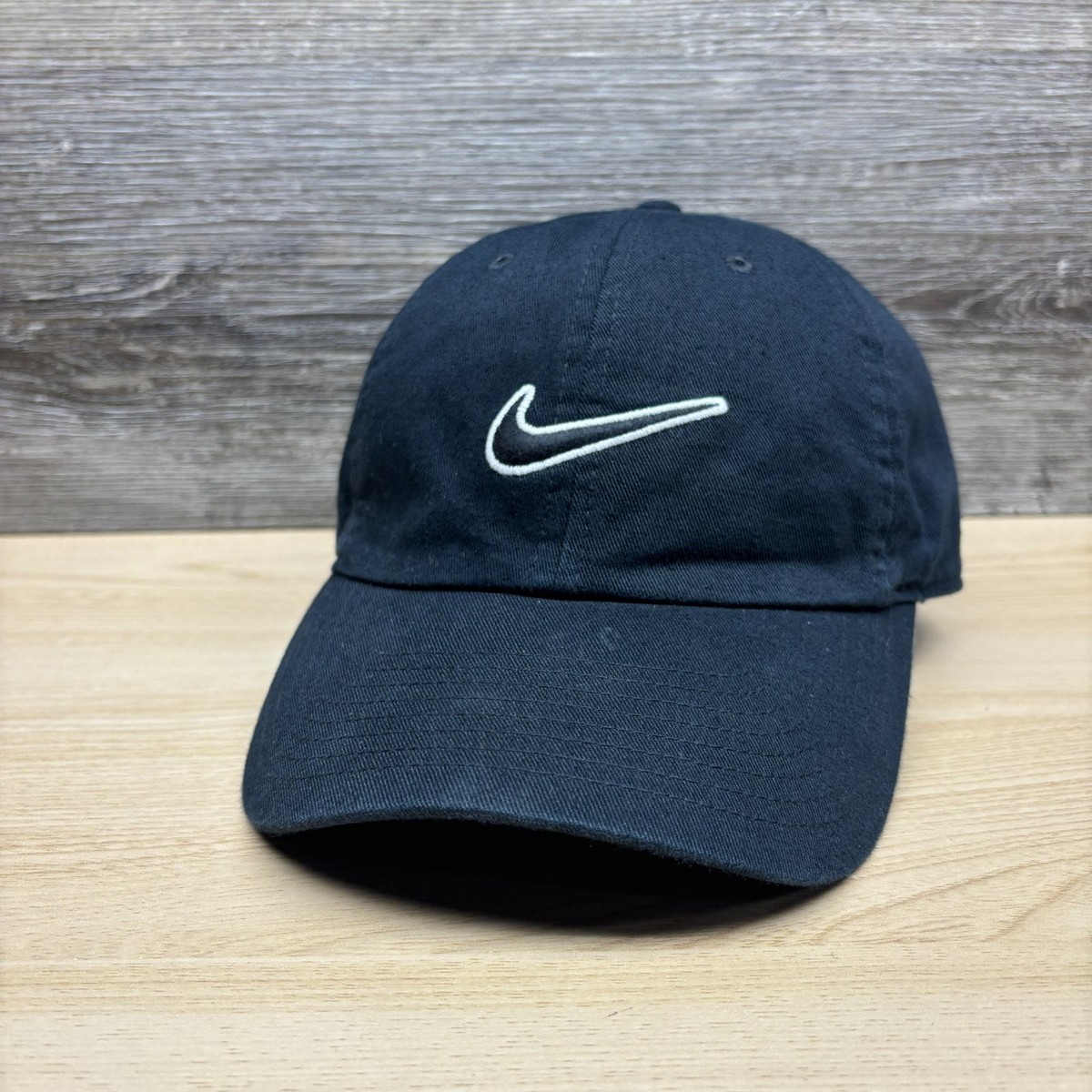 Nike Hat Cap Strap Back Black White Heritage 86 Swoosh Logo Mens