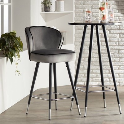 Elba Metal Bar Stool 27 3/4'' High Modern Gray Cushion for Kitchen Counter Island