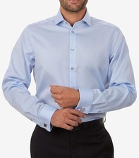 Calvin Klein Mens Steel Plus Slim Fit Dress Shirt in Blue Small